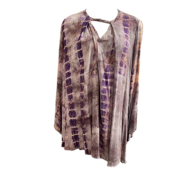 Umgee Bohemian tie dye a line dress with key hole size Small Bell Sleeves - Picture 2 of 8